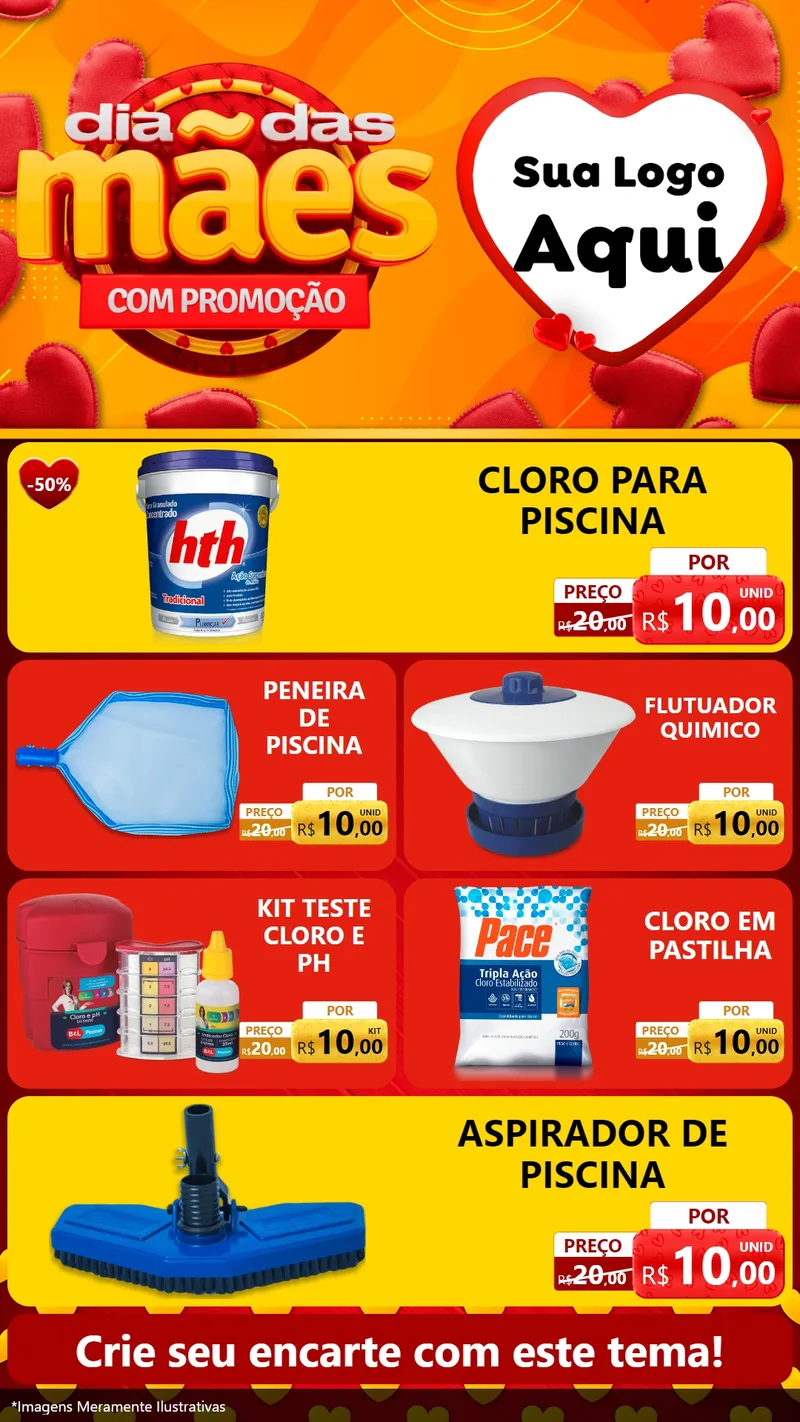 Modelo de TV para TV Vertical com o tema Dia das Mães com Promoção para Produtos para Piscina