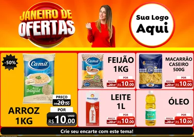 Modelo de Encarte para Encarte A4 Horizontal com o tema Janeiro de Ofertas para Supermercado