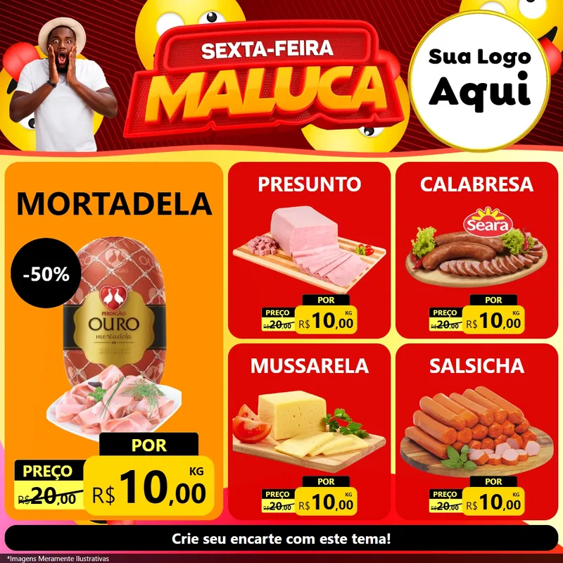 Modelo de Rede Social para Feed Facebook com o tema Sexta-feira Maluca para Frios e Laticínios