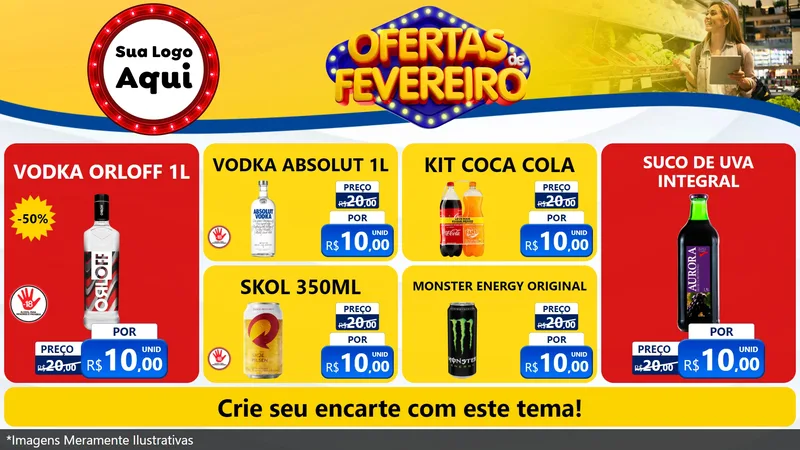 Modelo de TV para TV Horizontal com o tema Ofertas de Fevereiro para Distribuidora de bebidas
