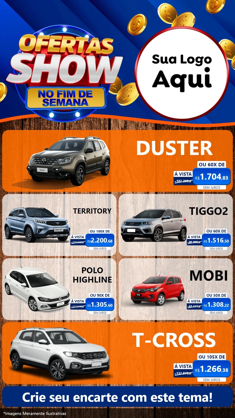 Modelo de TV para TV Vertical com o tema Ofertas Show No Fim De Semana para Concessionaria de Carros