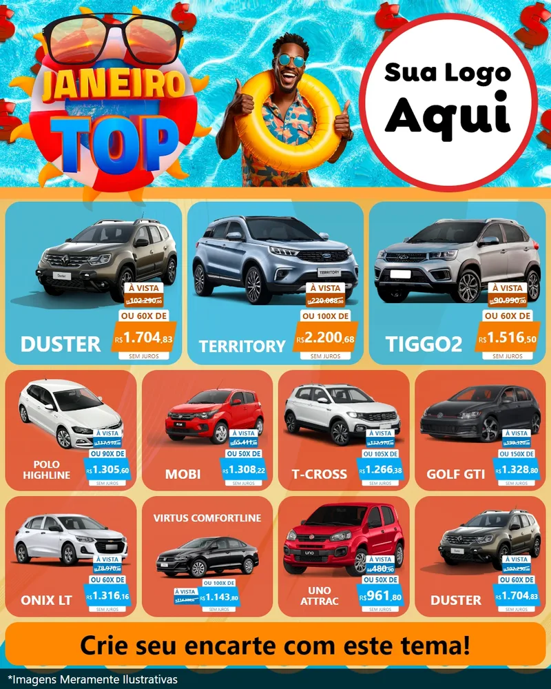 Modelo de Rede Social para Feed Instagram com o tema Janeiro Top para Concessionaria de Carros