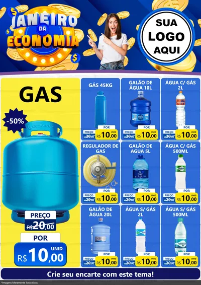 Modelo de Encarte para Encarte A4 Vertical com o tema Janeiro da Economia para Água e gás