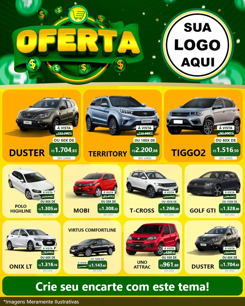 Modelo de Rede Social para Feed Instagram com o tema Oferta para Concessionaria de Carros