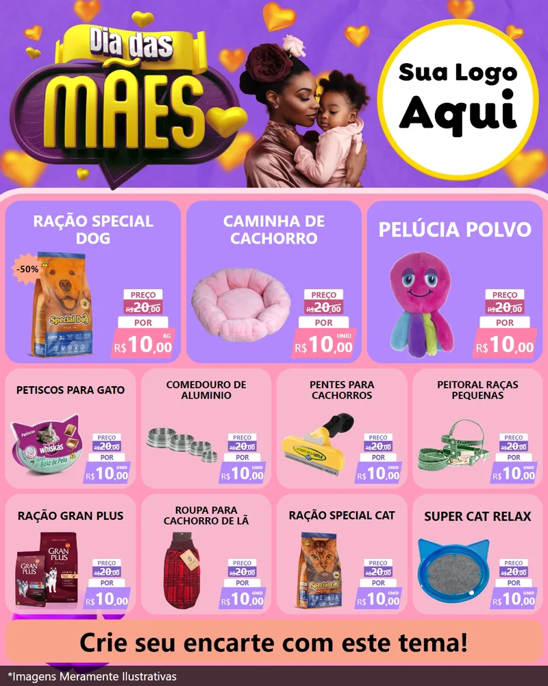 Modelo de Rede Social para Feed Instagram com o tema Dia das Mães para Pet Shop