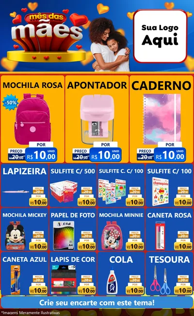 Modelo de Encarte para Encarte Grande com o tema Mês das Mães para Papelaria