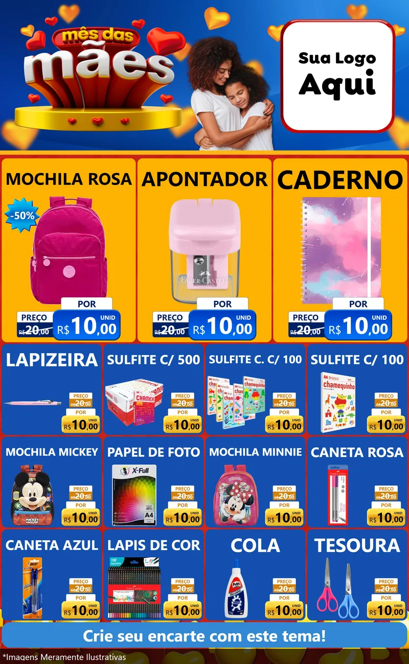 Modelo de Encarte para Encarte Grande com o tema Mês das Mães para Papelaria