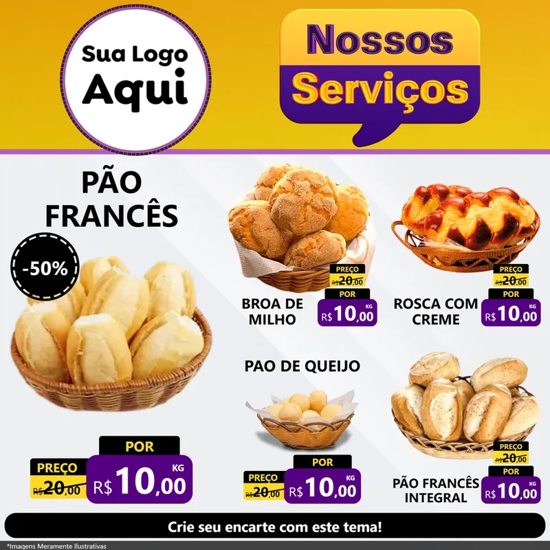 Modelo de Rede Social para Feed Facebook com o tema Nossos Serviços para Padaria