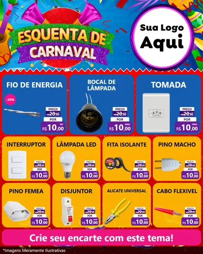 Modelo de Rede Social para Feed Instagram com o tema Esquenta de Carnaval para Materiais Elétricos