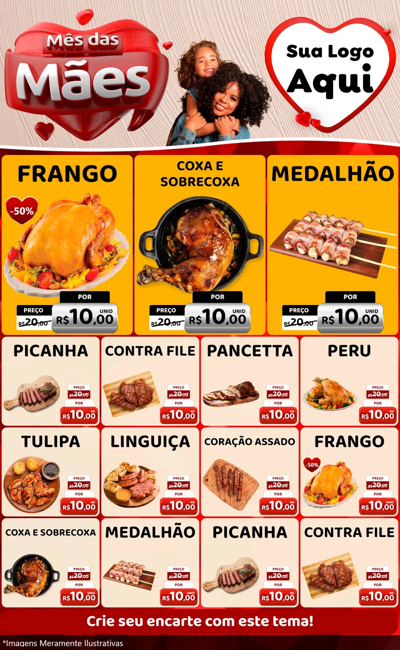 Modelo de Encarte para Encarte Grande com o tema Mês das Mães para Assados