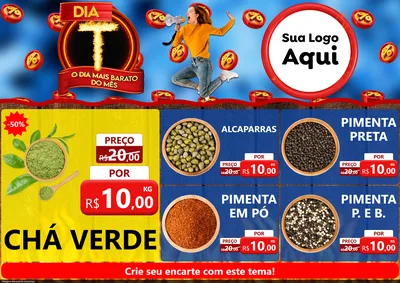 Modelo de Encarte para Encarte A4 Horizontal com o tema Dia T - O Dia Mais Barato Do Mês para Produtos Naturais