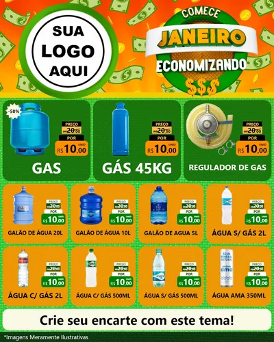 Modelo de Rede Social para Feed Instagram com o tema Comece Janeiro Economizando para Água e gás