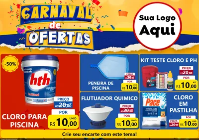 Modelo de Encarte para Encarte A4 Horizontal com o tema Carnaval de Ofertas para Produtos para Piscina