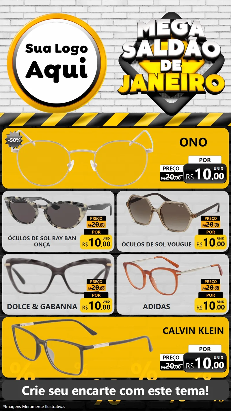 Modelo de TV para TV Vertical com o tema Mega Saldão de Janeiro para Óticas