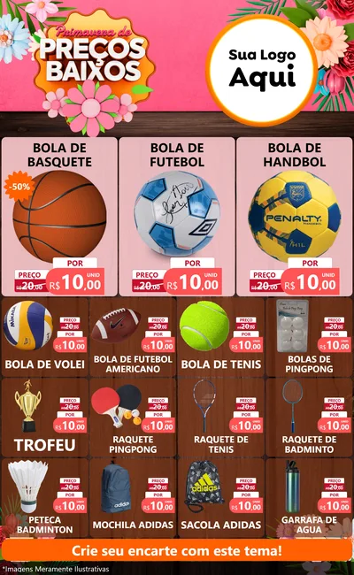 Modelo de Encarte para Encarte Grande com o tema Primavera de Preços Baixos para Artigos Esportivos