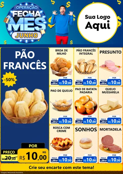 Modelo de Encarte para Encarte A4 Vertical com o tema Operação Fecha Mês, Junho para Padaria