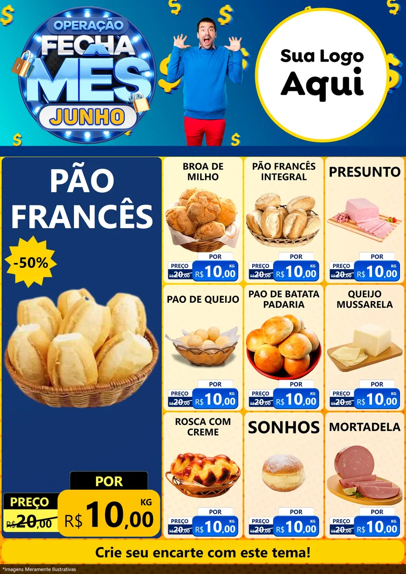 Modelo de Encarte para Encarte A4 Vertical com o tema Operação Fecha Mês, Junho para Padaria