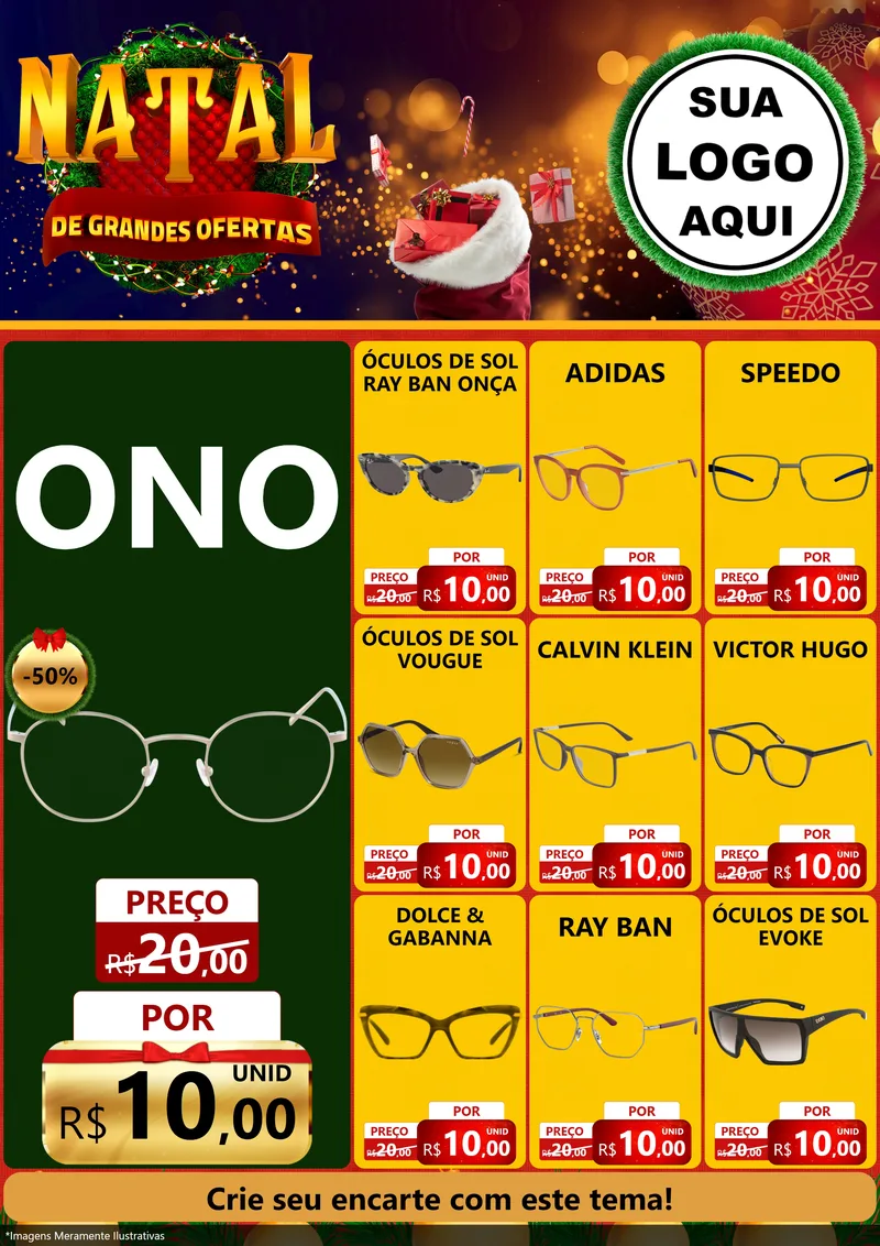 Modelo de Encarte para Encarte A4 Vertical com o tema Natal de Grandes Ofertas para Óticas