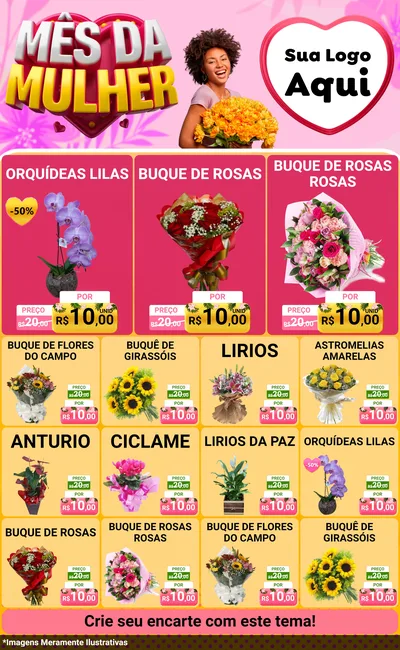 Modelo de Encarte para Encarte Grande com o tema Mês da Mulher para Floricultura e jardim