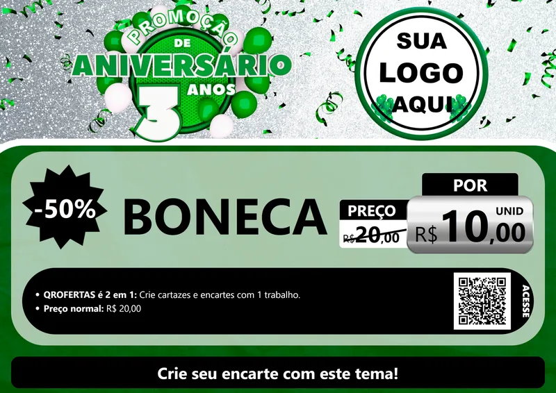 Modelo de Cartaz para Cartaz A4 Horizontal com o tema Promoção de Aniversário - 3 Anos para Brinquedos