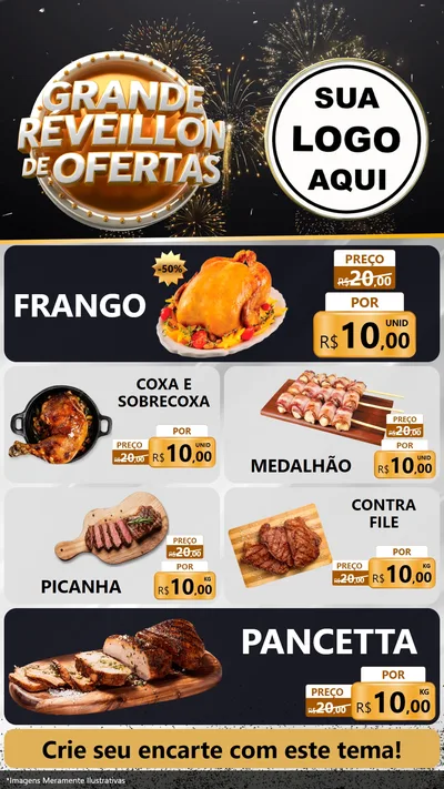 Modelo de TV para TV Vertical com o tema Grande Réveillon de Ofertas para Assados