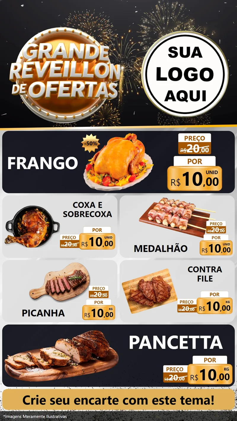 Modelo de TV para TV Vertical com o tema Grande Réveillon de Ofertas para Assados