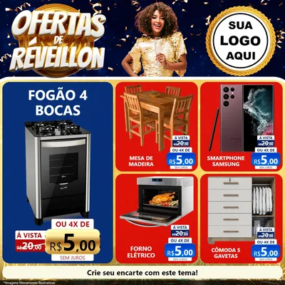 Modelo de Rede Social para Feed Facebook com o tema Ofertas de Réveillon para Móveis e Eletro