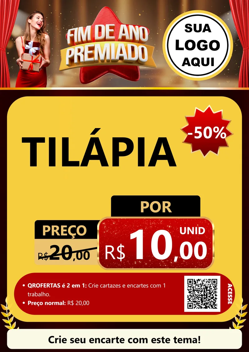 Modelo de Cartaz para Cartaz A4 Vertical com o tema Fim de Ano Premiado para Peixaria