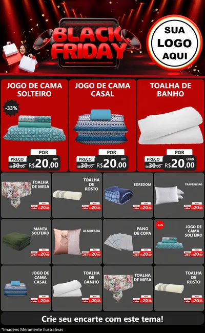 Modelo de Encarte para Encarte Grande com o tema Black Friday para Cama, Mesa e Banho