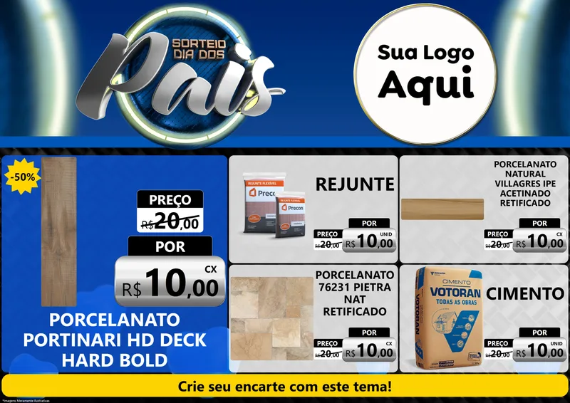 Modelo de Encarte para Encarte A4 Horizontal com o tema Sorteio Dia Dos Pais para Pisos e revestimentos