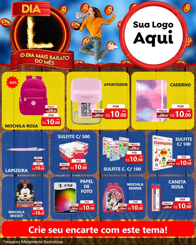 Modelo de Rede Social para Feed Instagram com o tema Dia L - O Dia Mais Barato Do Mês para Papelaria