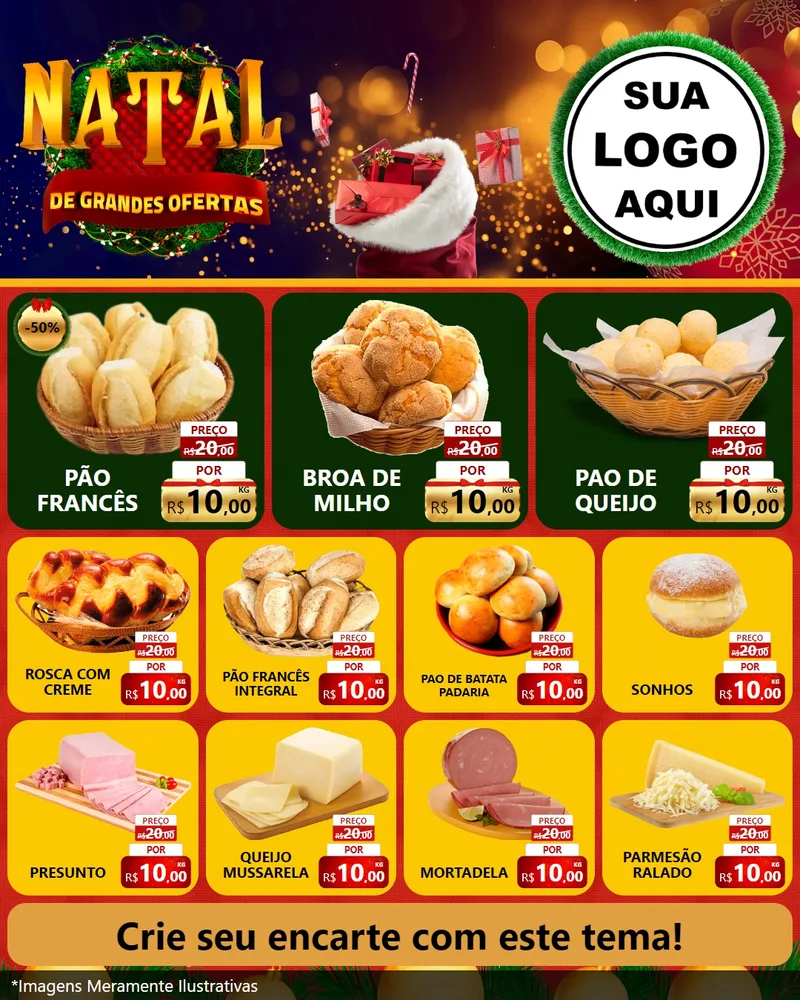 Modelo de Rede Social para Feed Instagram com o tema Natal de Grandes Ofertas para Padaria