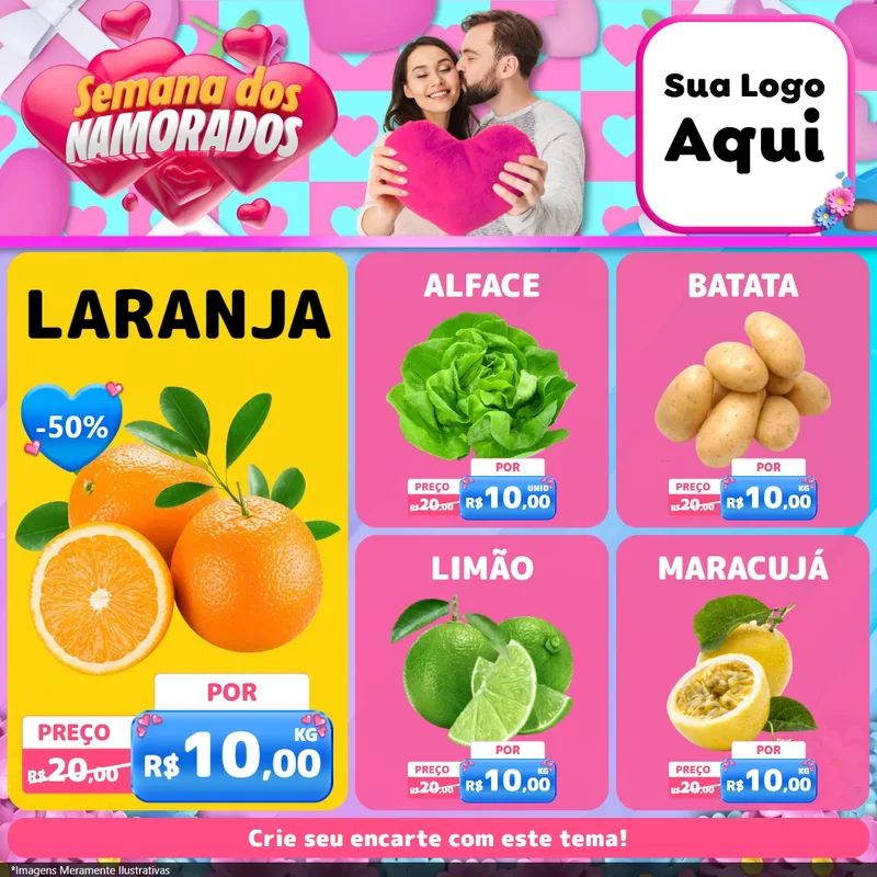 Modelo de Rede Social para Feed Facebook com o tema Semana dos Namorados para Hortifrúti