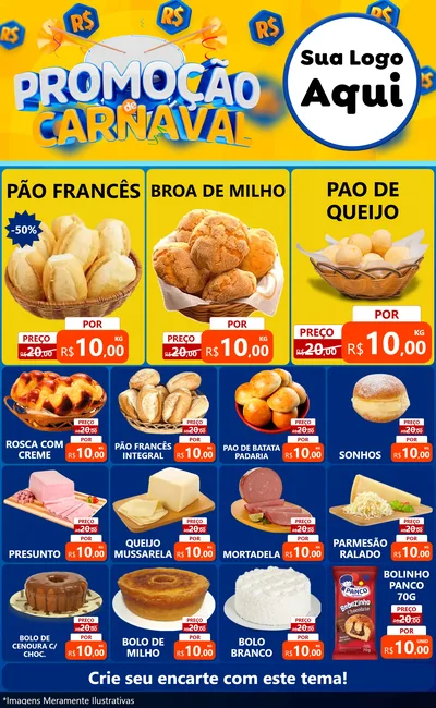 Modelo de Encarte para Encarte Grande com o tema Promoção de Carnaval para Padaria