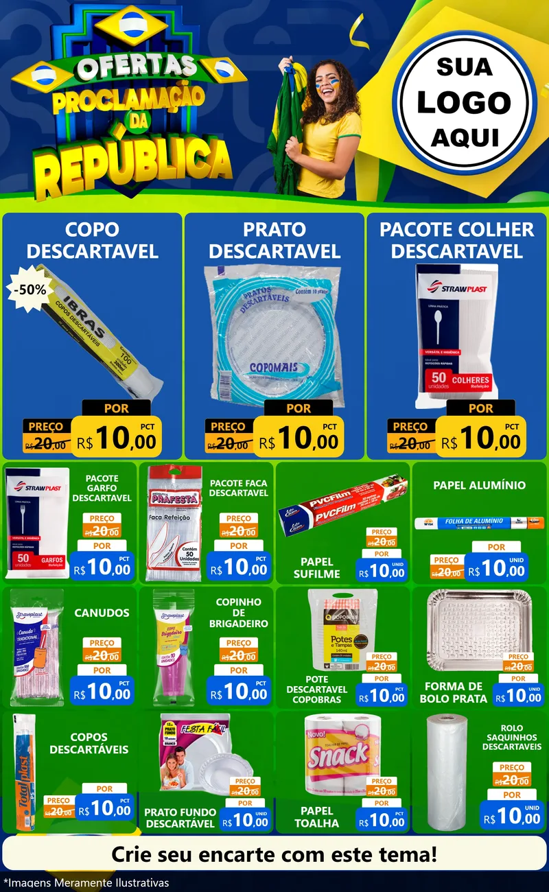 Modelo de Encarte para Encarte Grande com o tema Ofertas Proclamação da República para Embalagens