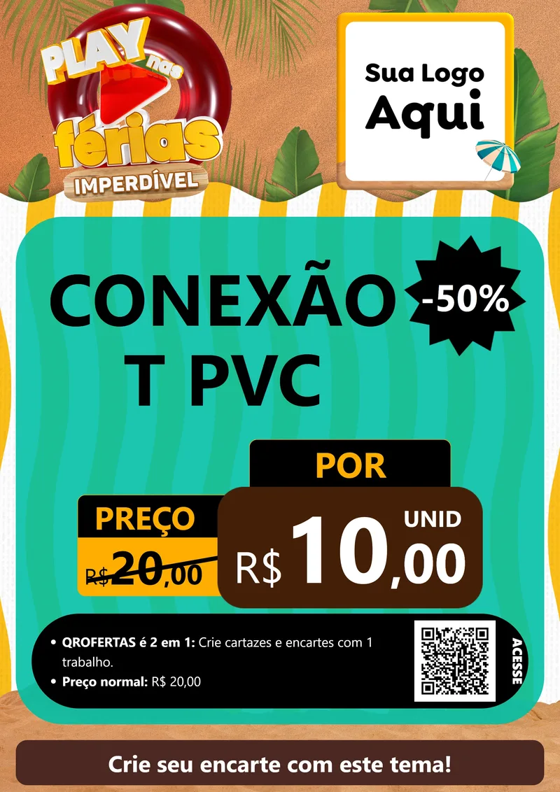 Modelo de Cartaz para Cartaz A4 Vertical com o tema Play Nas Férias Imperdível para Tubos e conexões