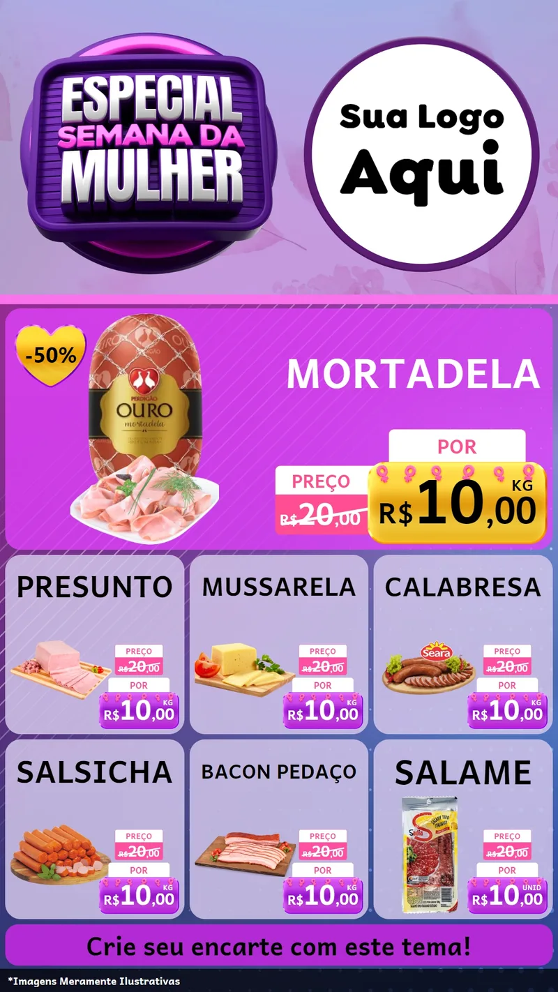 Modelo de Rede Social para Stories com o tema Especial Semana da Mulher para Frios e Laticínios