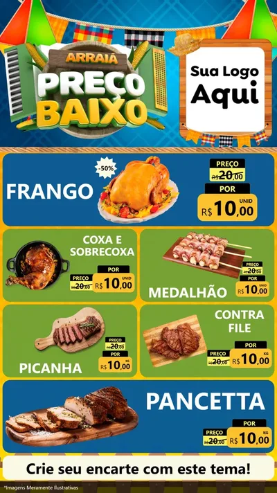 Modelo de TV para TV Vertical com o tema Arraiá de Preço Baixo - Junina para Assados
