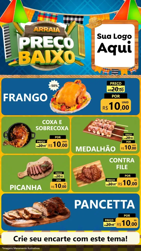 Modelo de TV para TV Vertical com o tema Arraiá de Preço Baixo - Junina para Assados