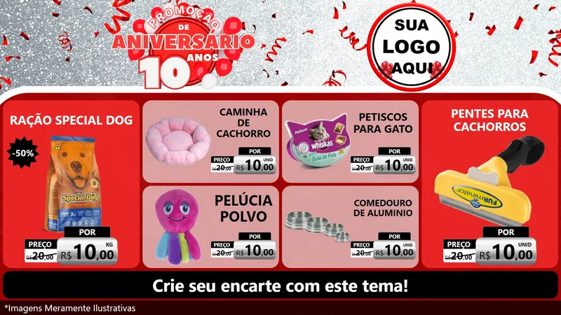 Modelo de TV para TV Horizontal com o tema Promoção de Aniversário - 10 Anos para Pet Shop