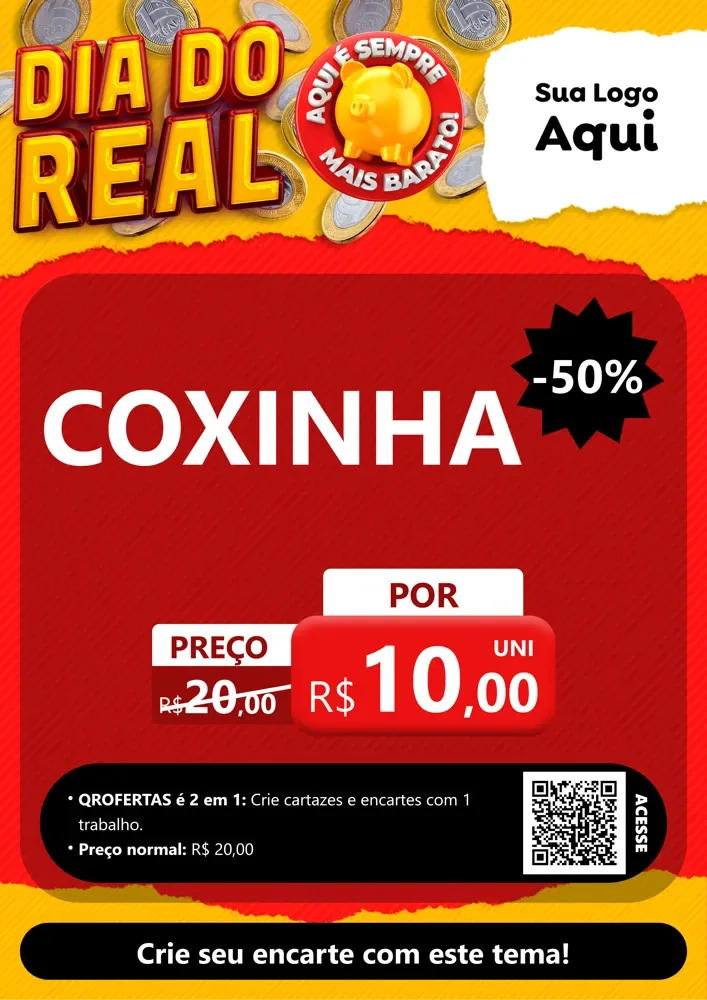 Modelo de Cartaz para Cartaz A4 Vertical com o tema Dia Do Real para Salgadaria