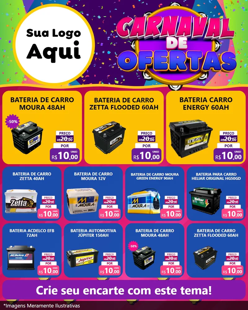 Modelo de Rede Social para Feed Instagram com o tema Carnaval de Ofertas para Baterias Elétricas