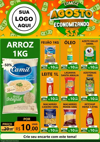 Modelo de Encarte para Encarte A4 Vertical com o tema Comece Agosto Economizando para Supermercado