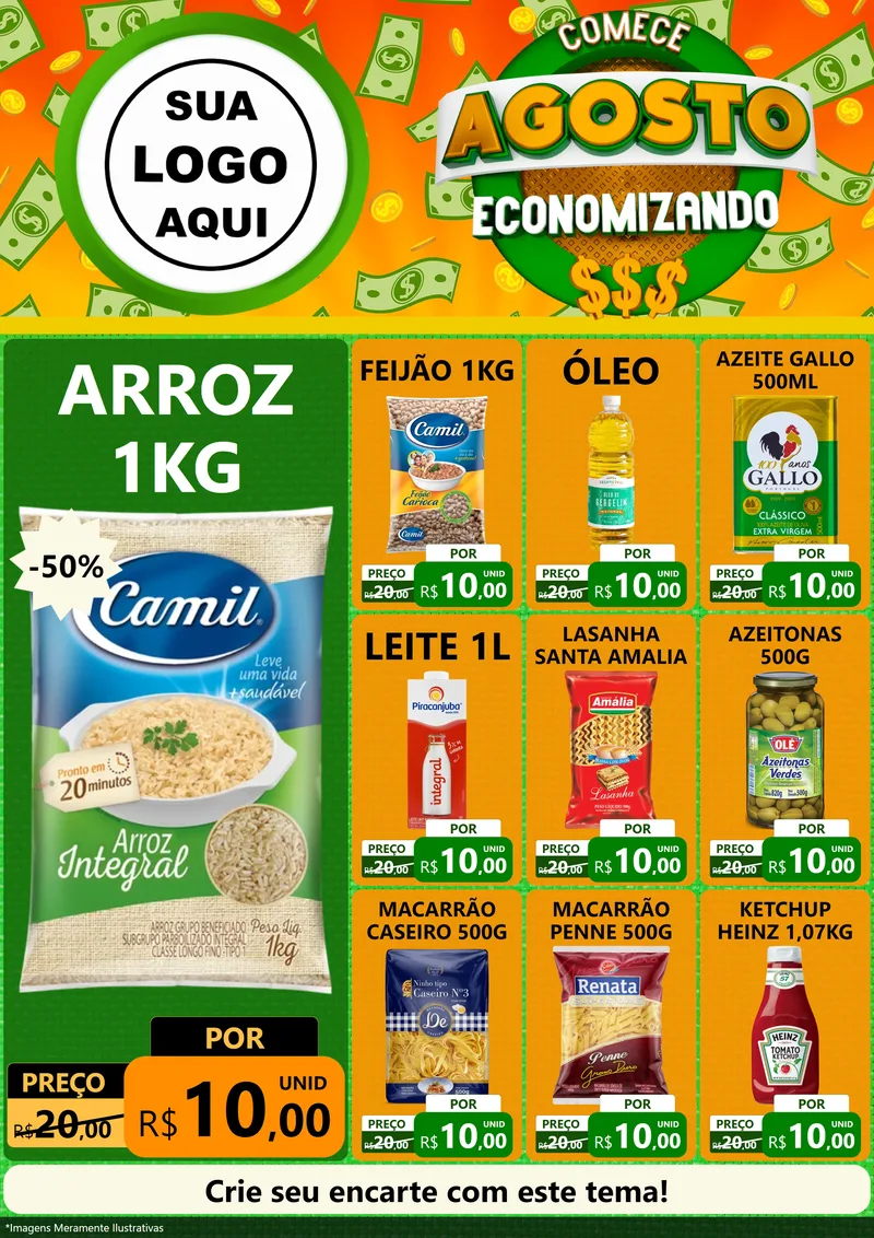 Modelo de Encarte para Encarte A4 Vertical com o tema Comece Agosto Economizando para Supermercado