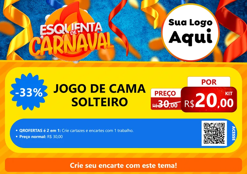 Modelo de Cartaz para Cartaz A4 Horizontal com o tema Esquenta de Carnaval para Cama, Mesa e Banho