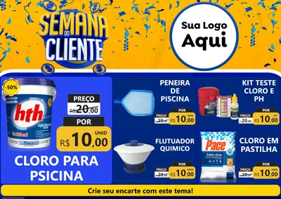 Modelo de Encarte para Encarte A4 Horizontal com o tema Semana do Cliente para Produtos para Piscina