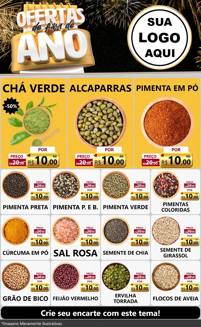 Modelo de Encarte para Encarte Grande com o tema Ofertas de Fim de Ano para Produtos Naturais