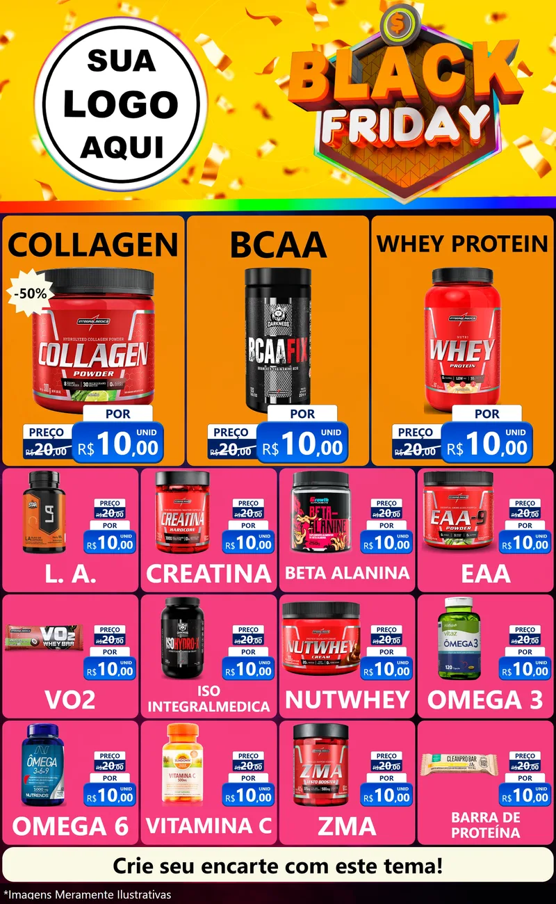 Modelo de Encarte para Encarte Grande com o tema Black Friday para Suplementos alimentares