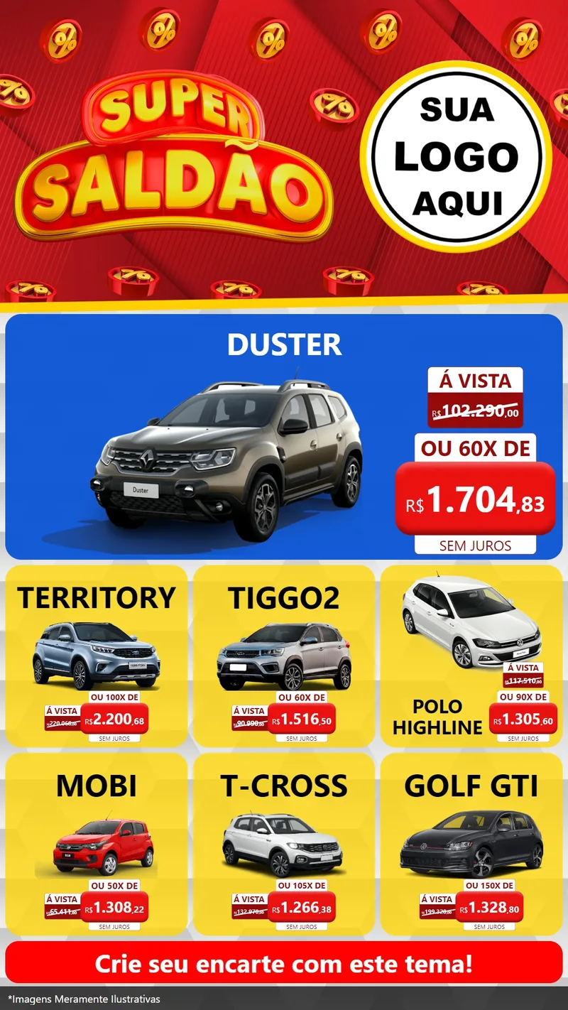 Modelo de Rede Social para Stories com o tema Super Saldão para Concessionaria de Carros