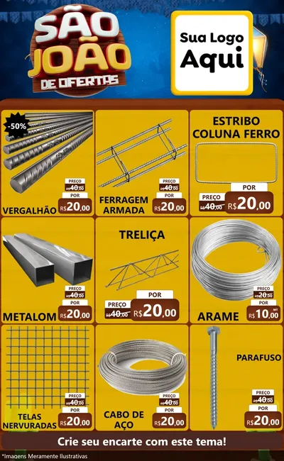 Modelo de Encarte para Encarte Grande com o tema São João Ofertas Imbatíveis! - Junina para Ferragens